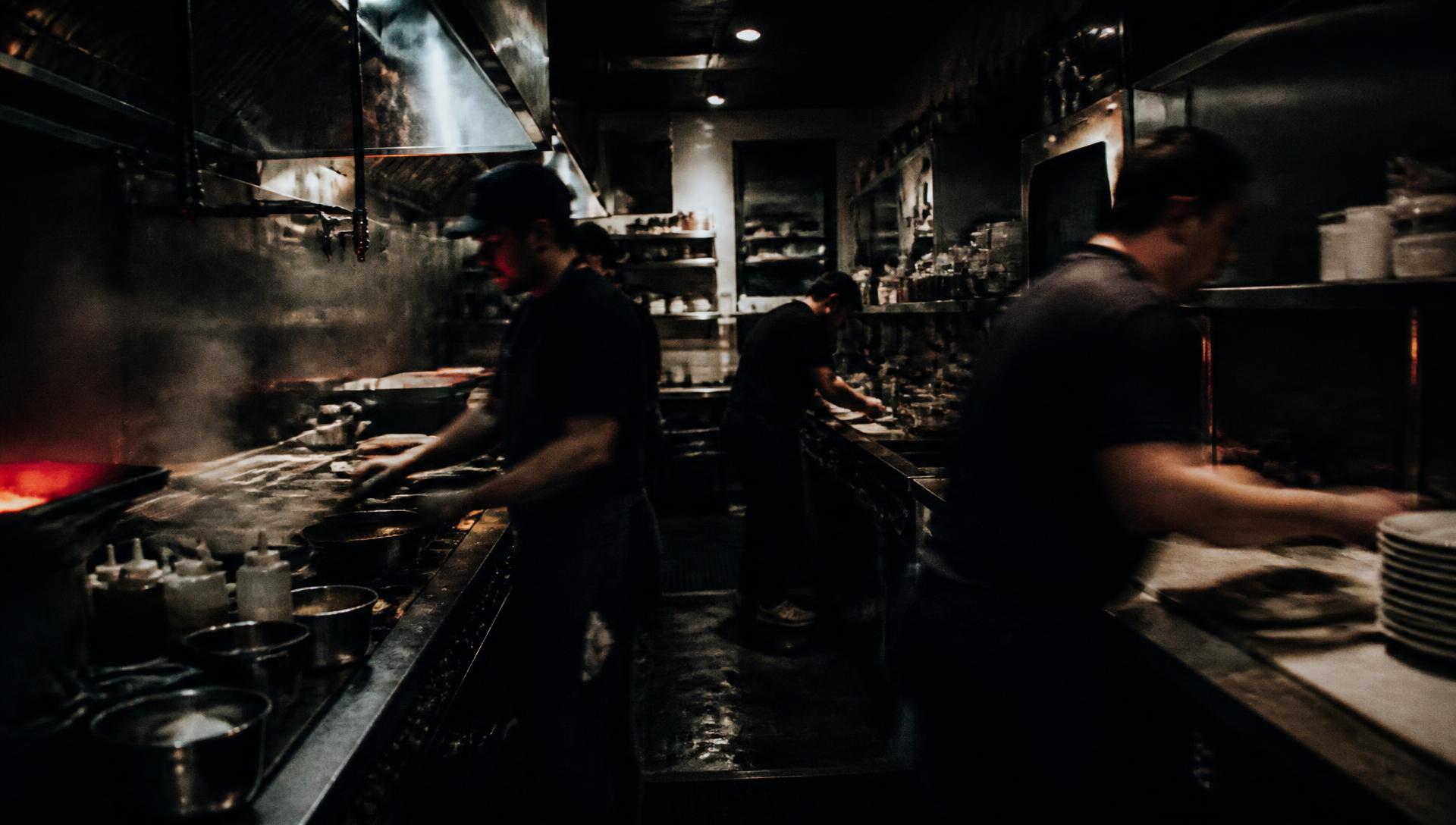 Restaurant kitchen line at night